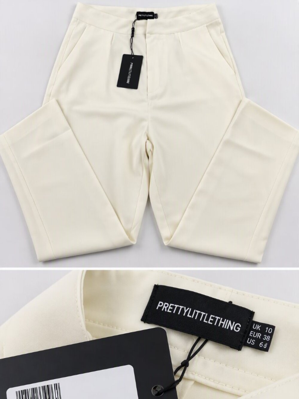 NWT‎ Pretty Little Thing cream cropped high-waisted pleated trousers